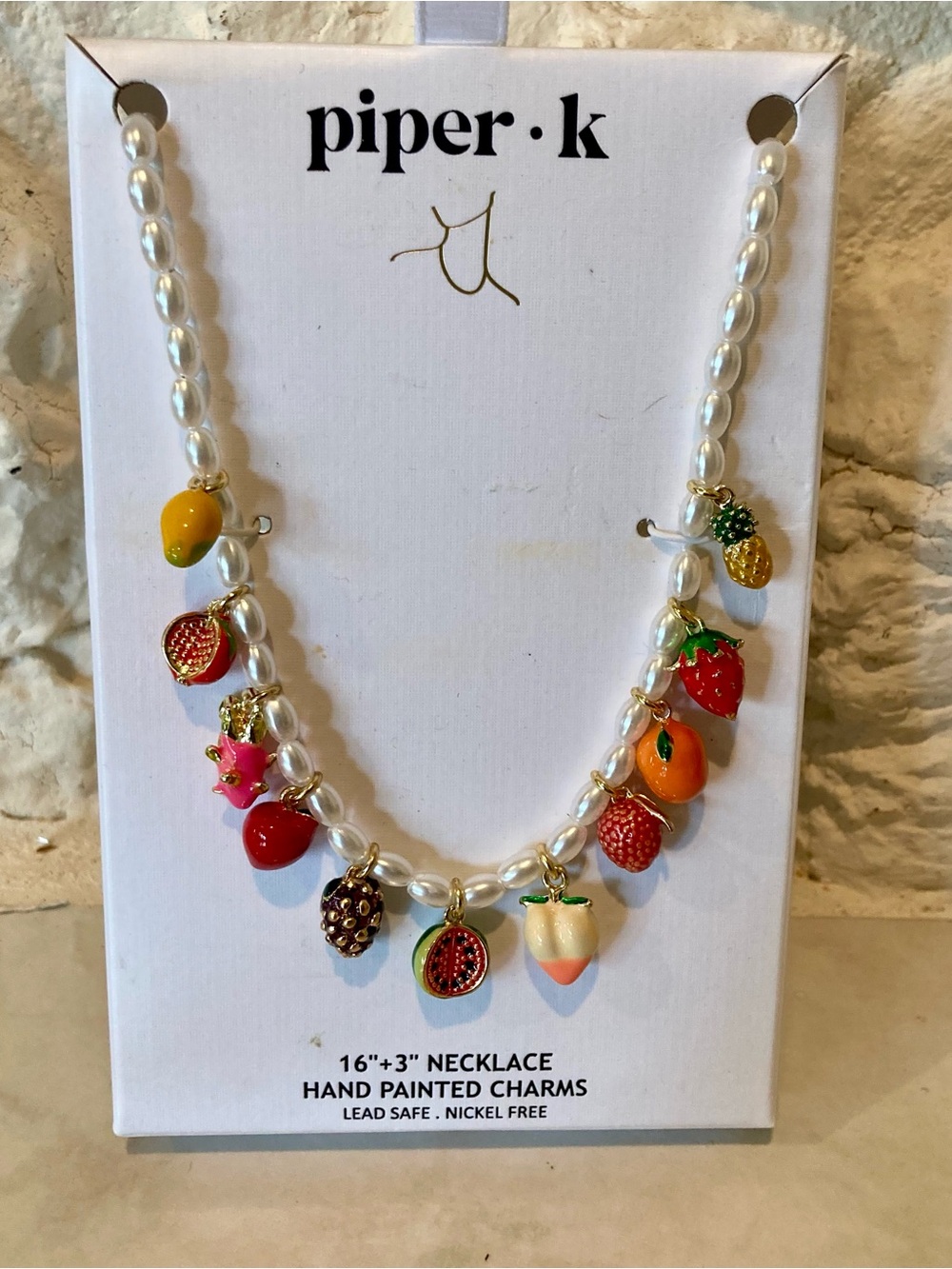 NWT factory attached but no box Piper-K 16” faux pearl necklace- fruit themed